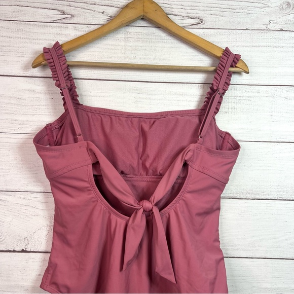 Kona Sol Pink Ruffle Square Neck One Piece Swimsuit Size L - Picture 5 of 9